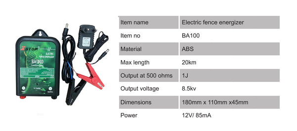 Electric Fence Energizer Dual Power 1 Joule 10km 12V DC