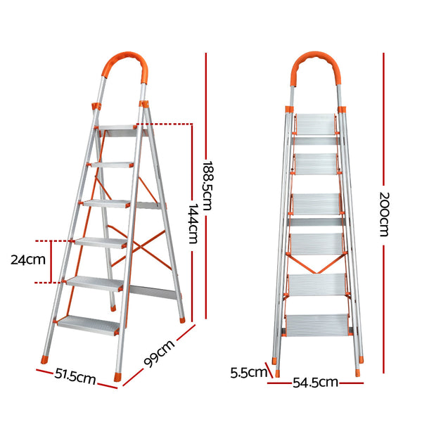 Giantz 6 Step Ladder Multi-Purpose Folding Aluminium Light Weight Non Slip Platform-1