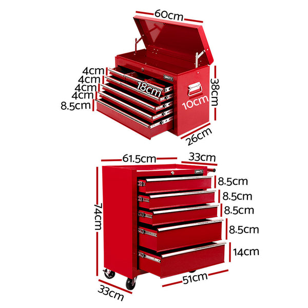 Giantz 14 Drawers Toolbox Chest Cabinet Mechanic Trolley Garage Tool Storage Box-1