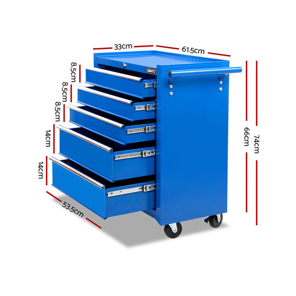 Giantz 5 Drawer Mechanic Tool Box Cabinet Storage Trolley - Blue-1