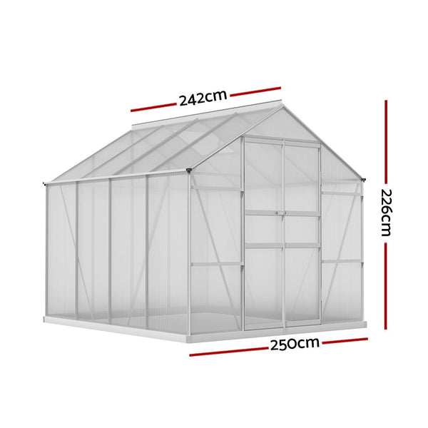 Aluminium Greenhouse Green House Polycarbonate Garden Shed 2.4x2.5M-1