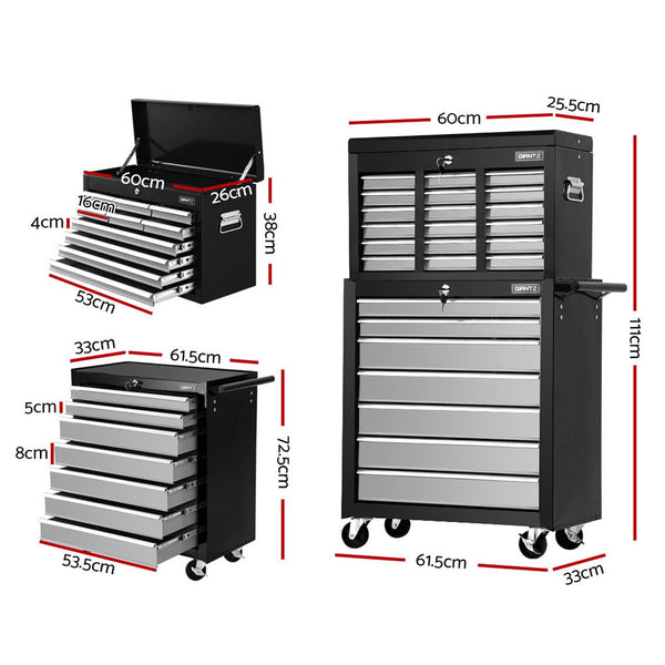 17 Drawers Tool Box Trolley Chest Cabinet Cart Garage Mechanic Toolbox Black and Grey-1