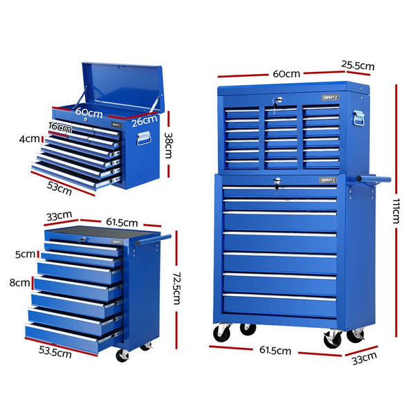 17 Drawers Tool Box Trolley Chest Cabinet Cart Garage Mechanic Toolbox Blue-1