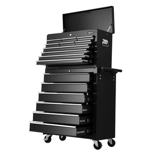 Tool Box Chest Trolley 16 Drawers Cabinet Cart Garage Toolbox Black-0