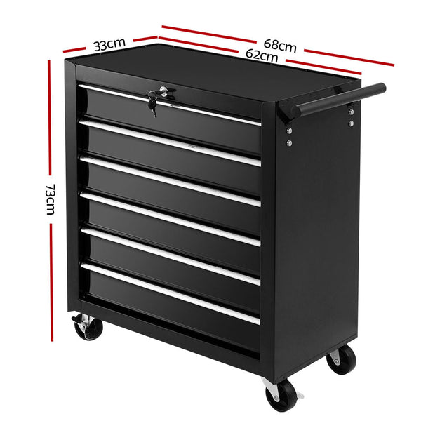 Tool Box Trolley Chest Cabinet 6 Drawers Cart Garage Toolbox Set Black-1