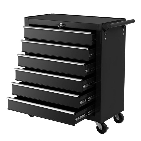 Tool Box Trolley Chest Cabinet 6 Drawers Cart Garage Toolbox Set Black-0