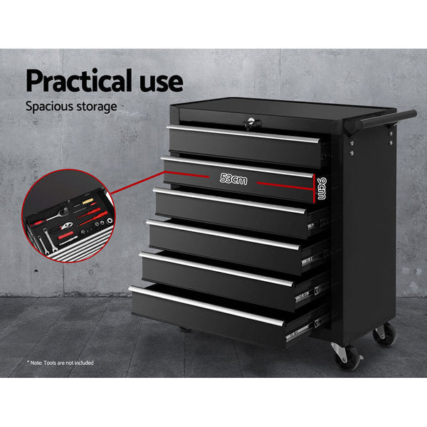 Tool Box Trolley Chest Cabinet 6 Drawers Cart Garage Toolbox Set Black-3