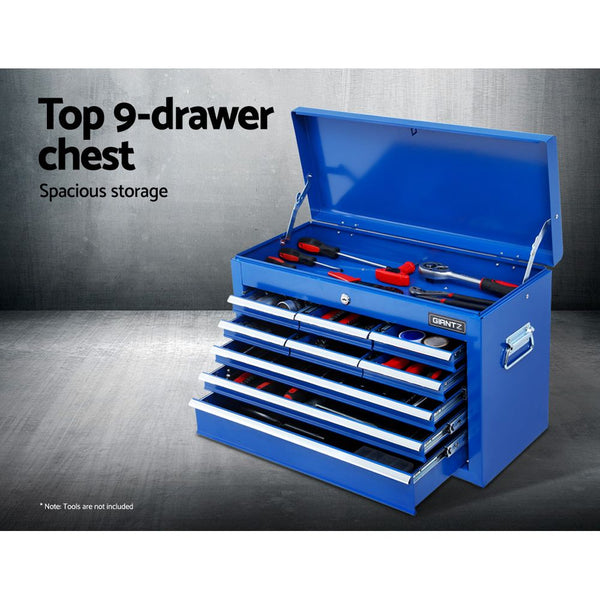 Tool Chest and Trolley Box Cabinet 16 Drawers Cart Garage Storage Blue-3