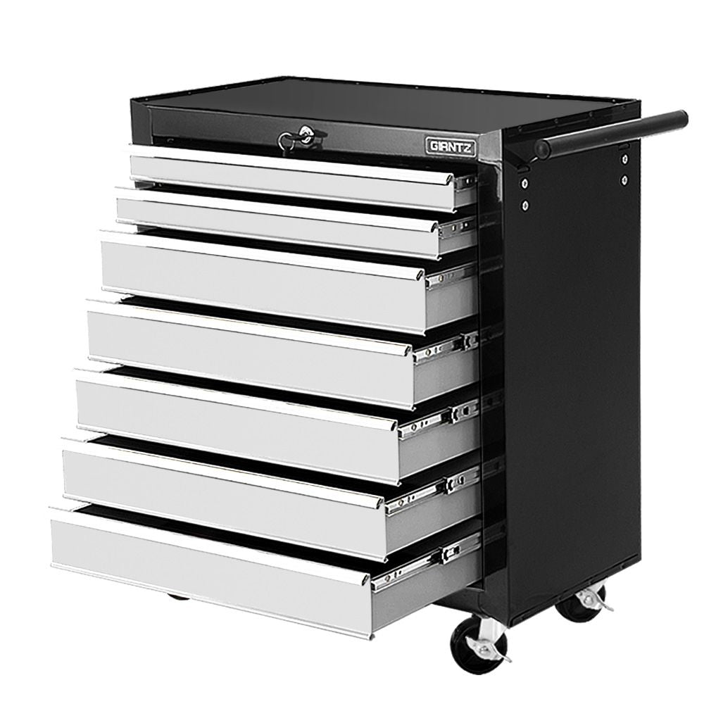 Tool Chest and Trolley Box Cabinet 7 Drawers Cart Garage Storage Black and Silver-0