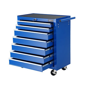 Tool Chest and Trolley Box Cabinet 7 Drawers Cart Garage Storage Blue-0