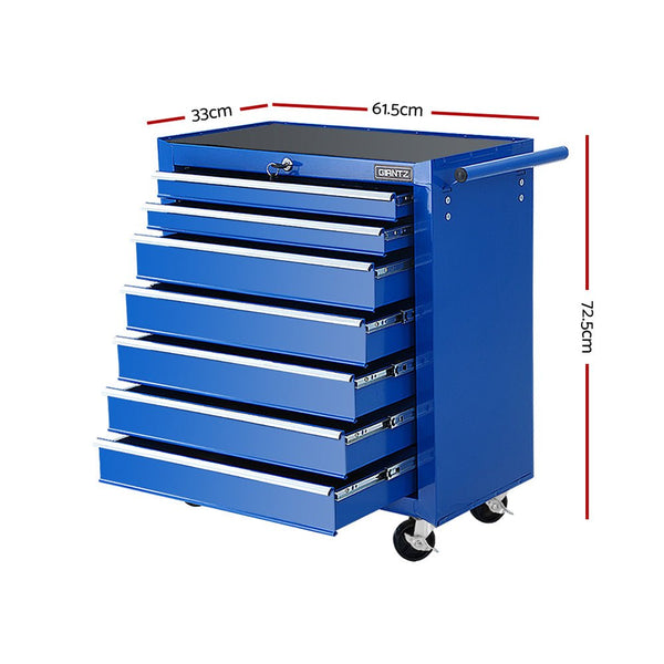 Tool Chest and Trolley Box Cabinet 7 Drawers Cart Garage Storage Blue-1