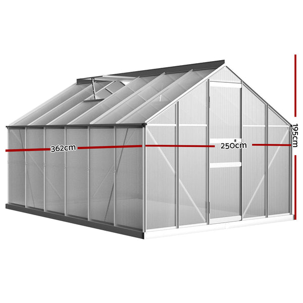 Greenhouse Aluminium Green House Garden Shed Polycarbonate 3.6x2.5M-1