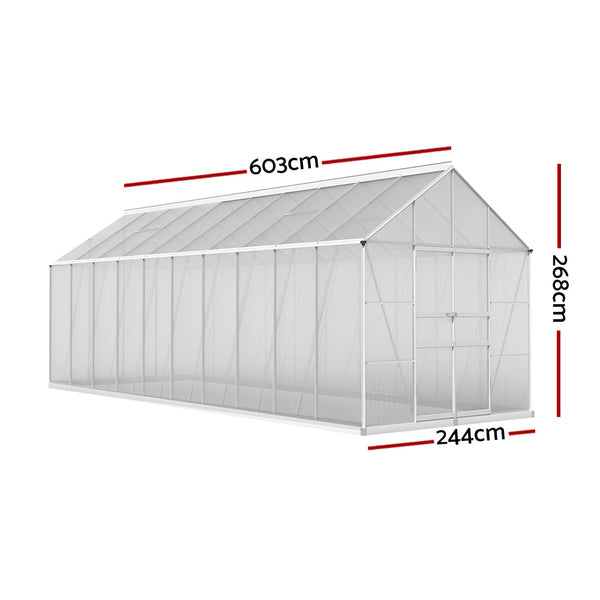 Greenhouse Aluminium Large Green House Garden Shed 6X2.4M-1