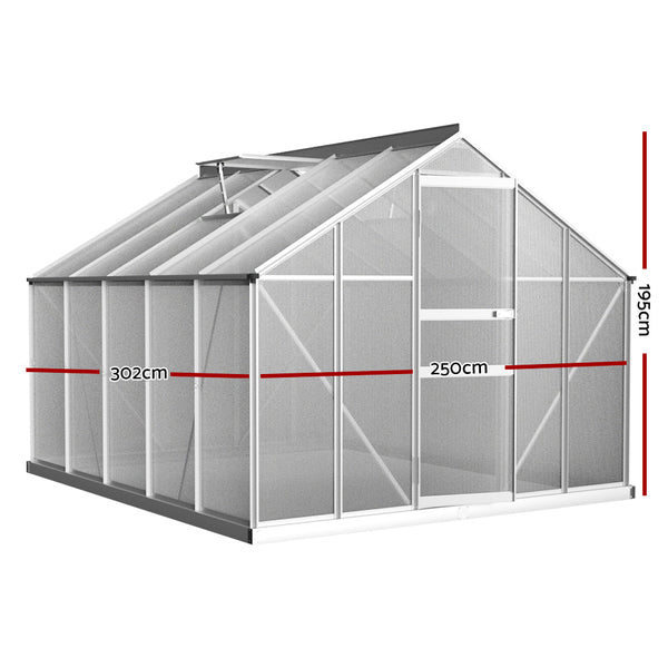 Greenhouse Aluminium Polycarbonate Green House Garden Shed 3x2.5M-1