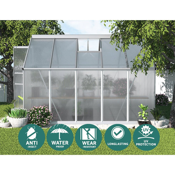 Greenhouse Aluminium Polycarbonate Green House Garden Shed 3x2.5M-4